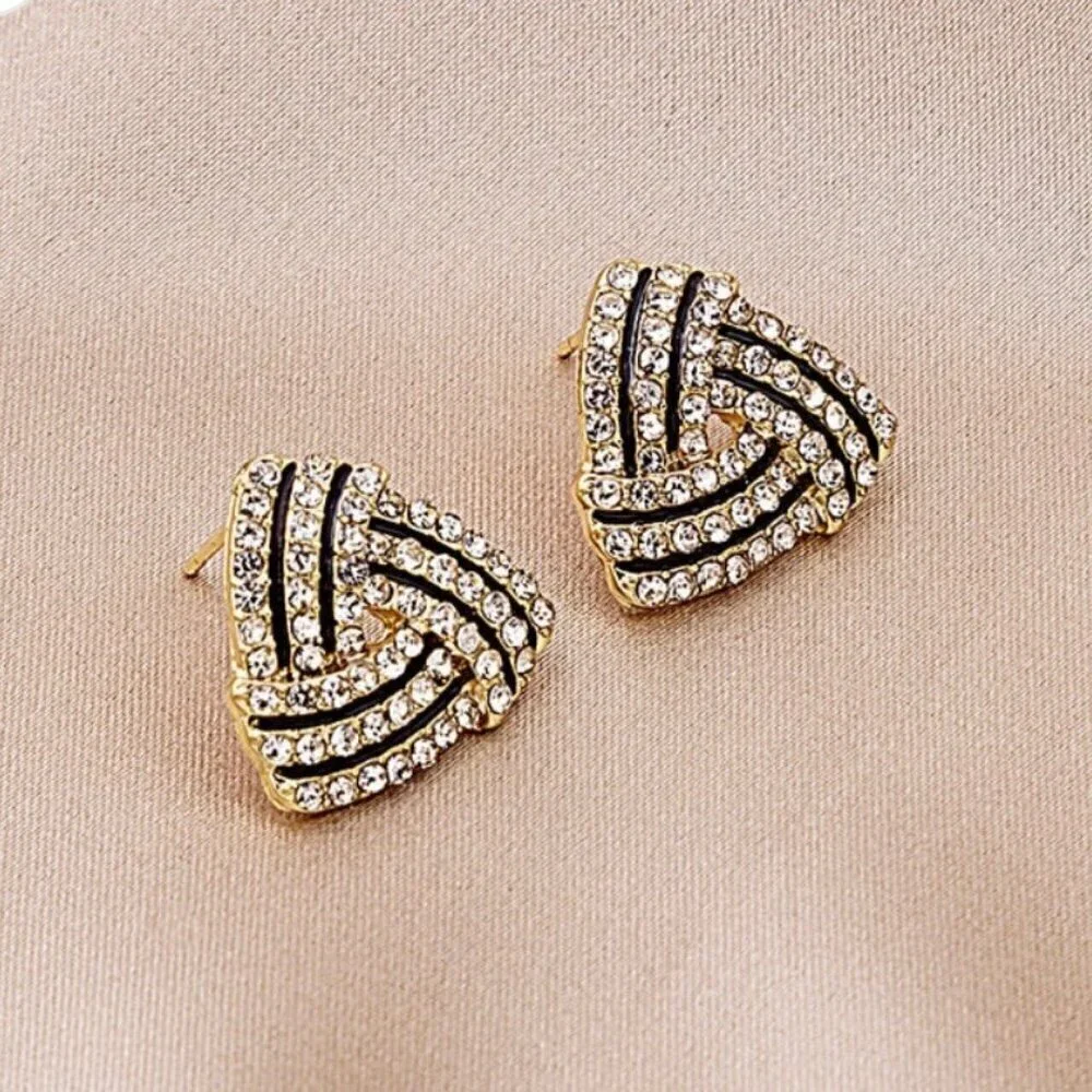 NWT 14K Gold Plated Interlocking Triangle CZ Pave Stud Earrings - Picture 5 of 12
